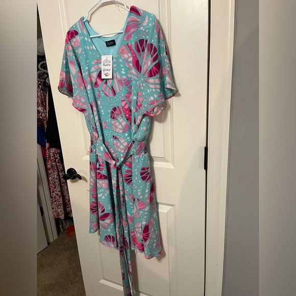 NWT Katie Grace Boutique Kelly Blue Pink Multi Dress Size 2X - Picture 4 of 10